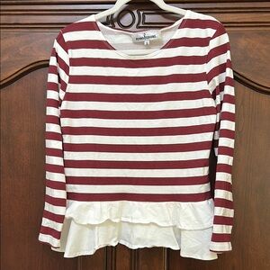 Maroon and White Striped Long Sleeve Top